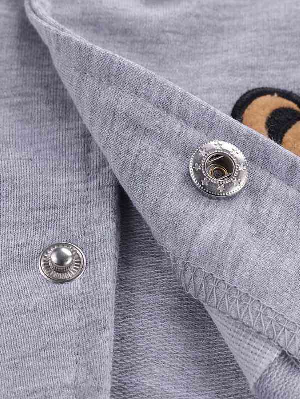 Baby Bear & Letter Embroidery Raglan Sleeve Dual Pocket Bomber Jacket SHE