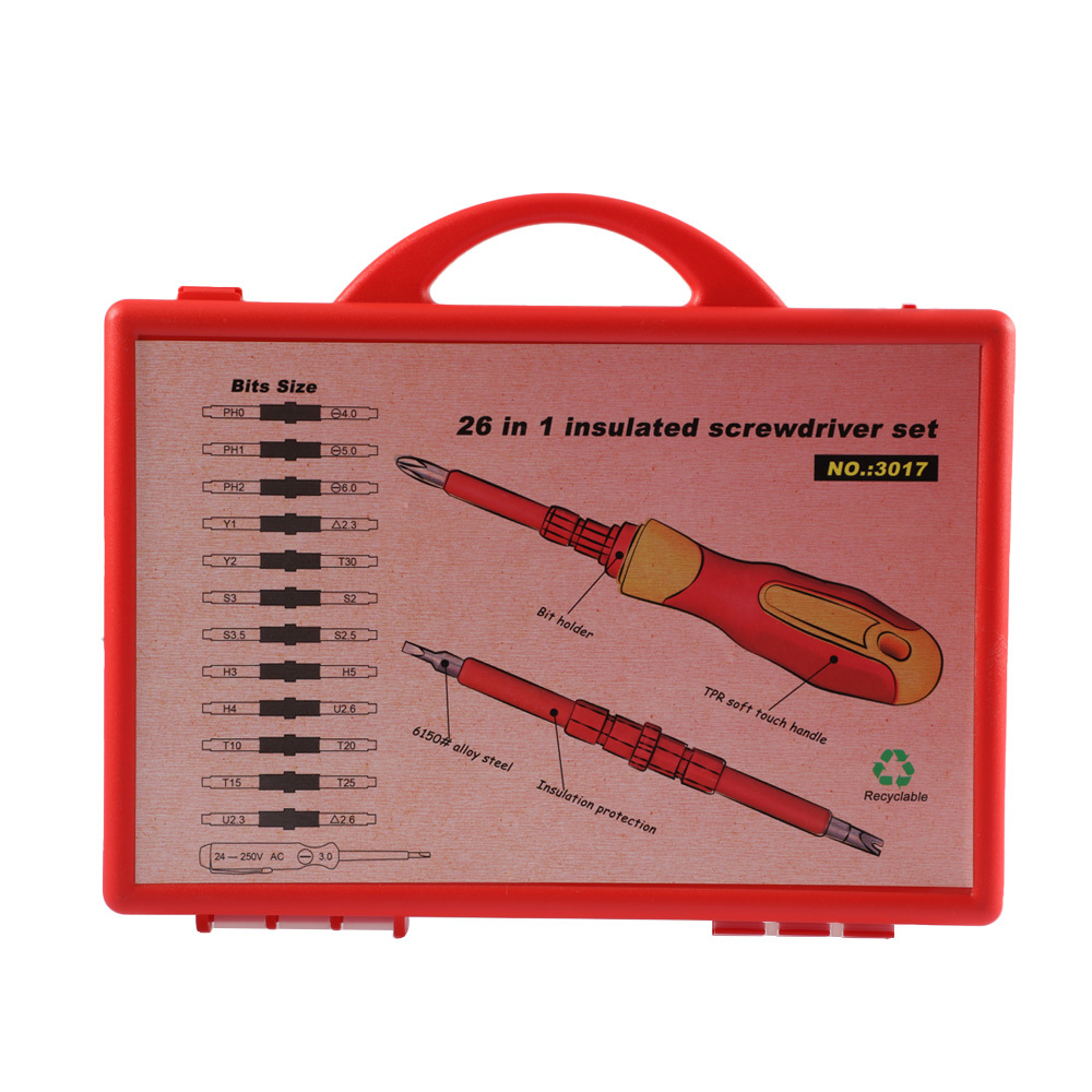26 In 1 Insulated Screwdriver Set Slotted Torx Magnetic Screwdriver Bits Double End Screw Bit Set For Electricians Repair Tools