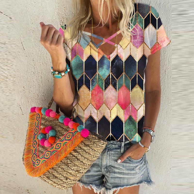 Women' Blouses & Shirts Plus Size Female Tops For Ladies 2021 Summer Casual Fashion Loose Sexy V-neck Diamond Print Short-sleeved Blusas, Red
Women' Blouses & Shirts Plus Size Female Tops For Ladies 2021 Summer Casual Fashion Loose Sexy V-neck Diamond Print Short-sleeved Blusas, Red