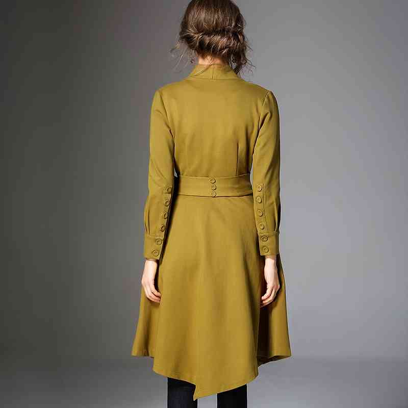 Fashion Coat Women Autumn Winter Turn Down Collar Solid Thick Long Sleeve Belt Irregular Trench Elegant 210514