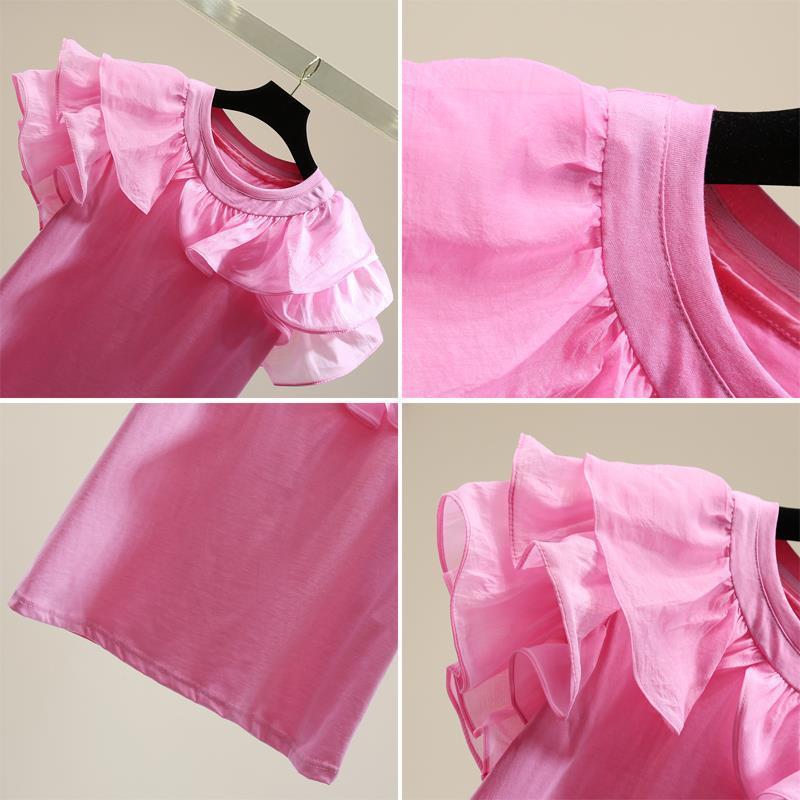 Summer Japanese Style Ruffle Patch T-shirt Fashion Tops Women Casual All-match Short-sleeved T-shirts Chic Tee Femme 210519
