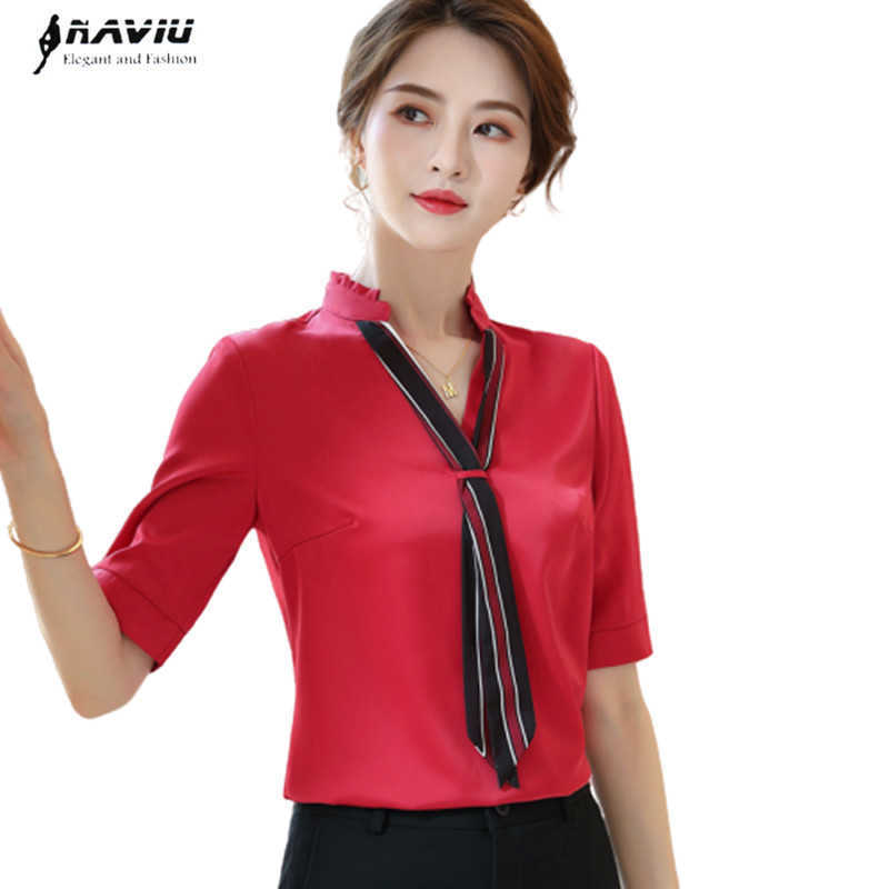 Fashion Shirt Women Half Sleeve Summer V Neck Bow Chiffon Casual Blouses Office Ladies Temperament Work Tops 210604, Red
Fashion Shirt Women Half Sleeve Summer V Neck Bow Chiffon Casual Blouses Office Ladies Temperament Work Tops 210604, Red