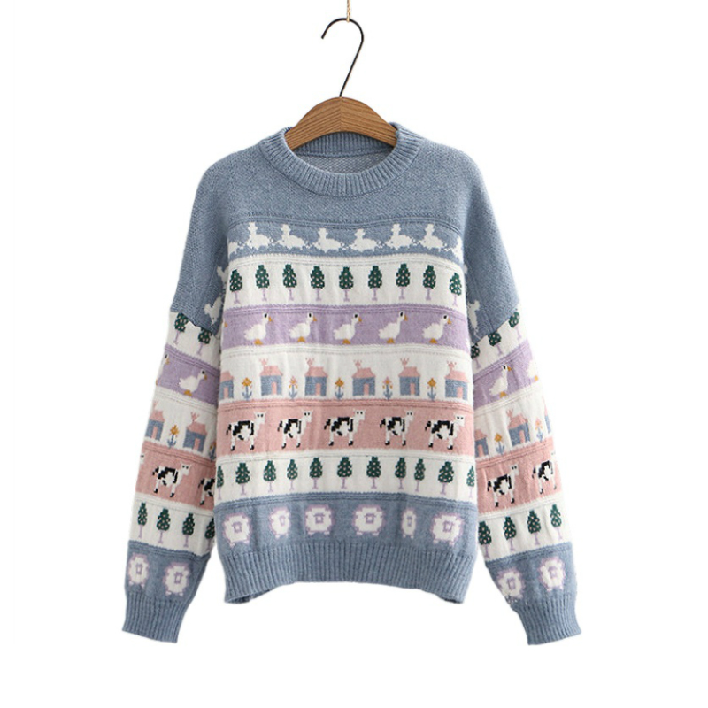 Cute Cartoo Animal Mbroidery 2021 Womens Sweater Kawaii Loose Harajuku Clothing For Long Sleeve Sweet Style Knitted Pulloer, Sky blue
Cute Cartoo Animal Mbroidery 2021 Womens Sweater Kawaii Loose Harajuku Clothing For Long Sleeve Sweet Style Knitted Pulloer, Sky blue