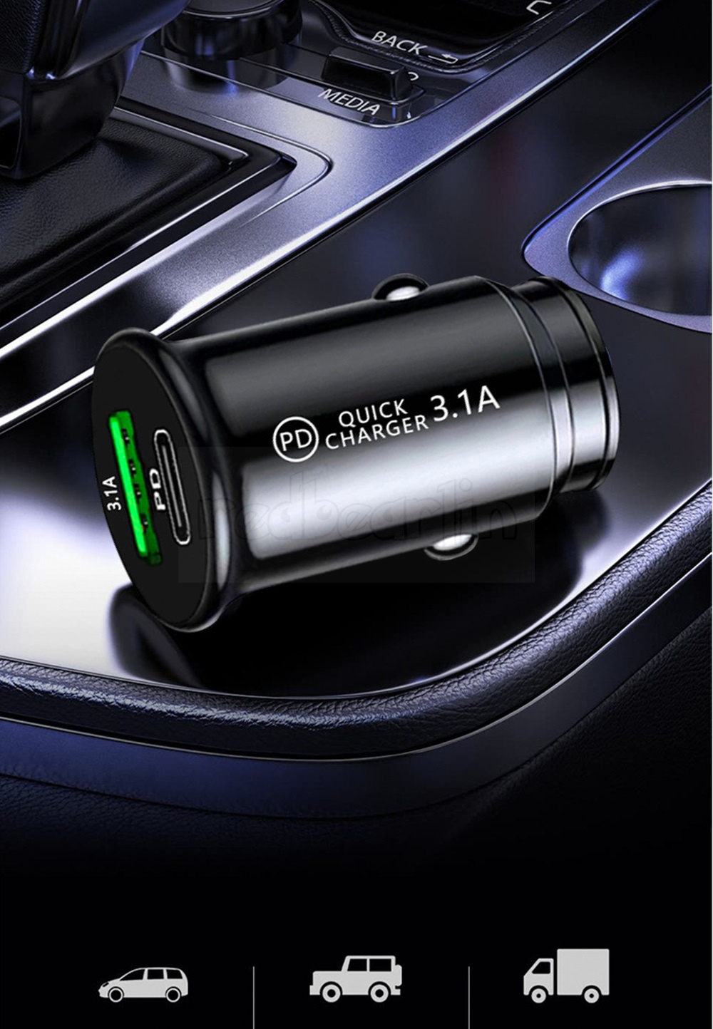 3.1A High Speed Dual Ports PD Car Charger USB-C Type c Car Chargers AutoPower Adapters Chargers For Ipad Iphone x xr 11 12 13 14 15 Samsung htc androi