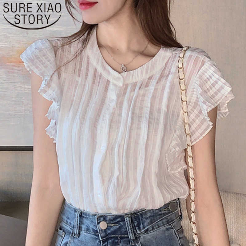 Summer Round Neck Solid Color Elegant Ruffle Tops Korean Style Short Sleeve Chiffon Blouse Women Blusas Mujer 8827 50 210527, White
Summer Round Neck Solid Color Elegant Ruffle Tops Korean Style Short Sleeve Chiffon Blouse Women Blusas Mujer 8827 50 210527, White