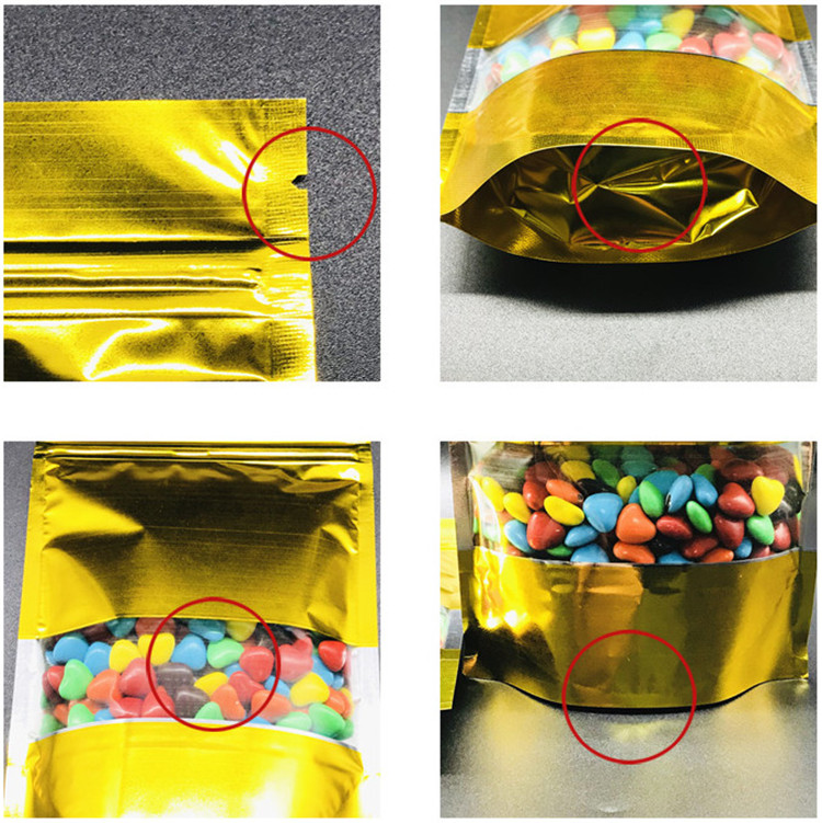 100pcs Stand up Glossy Gold Window Zip Lock Bag Resealable Golden Heat Sealing Sugar Kitechen Supplies Ground Coffee Corn Snack Display Storage Pouche
