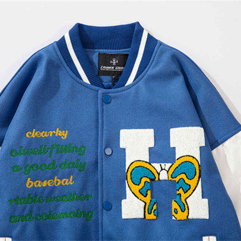 Baseball Jacket Mens Hip Hop Harajuku Streetwear Letter Embroidery Casual Cotton College Bomber Fashion Men Clothing 211110