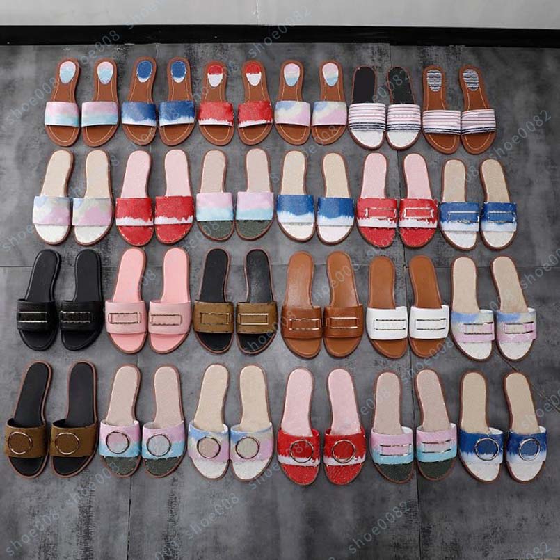 Luxury flat sandal design embroidery black slippers shallow beach leisure indoor lace lock box full set of accessories 35-41