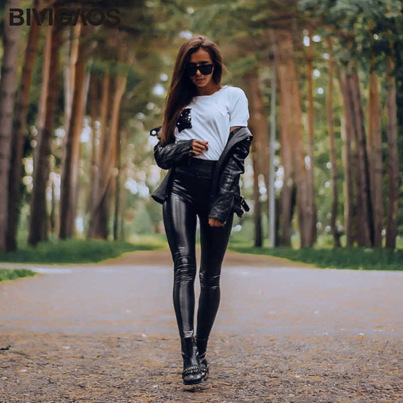 BIVIGAOS Fall Winter Women's Fleece Black Leather Pants Female PU Leggings Slim Skinny High Waist PU Leggings Trousers For Women 210820