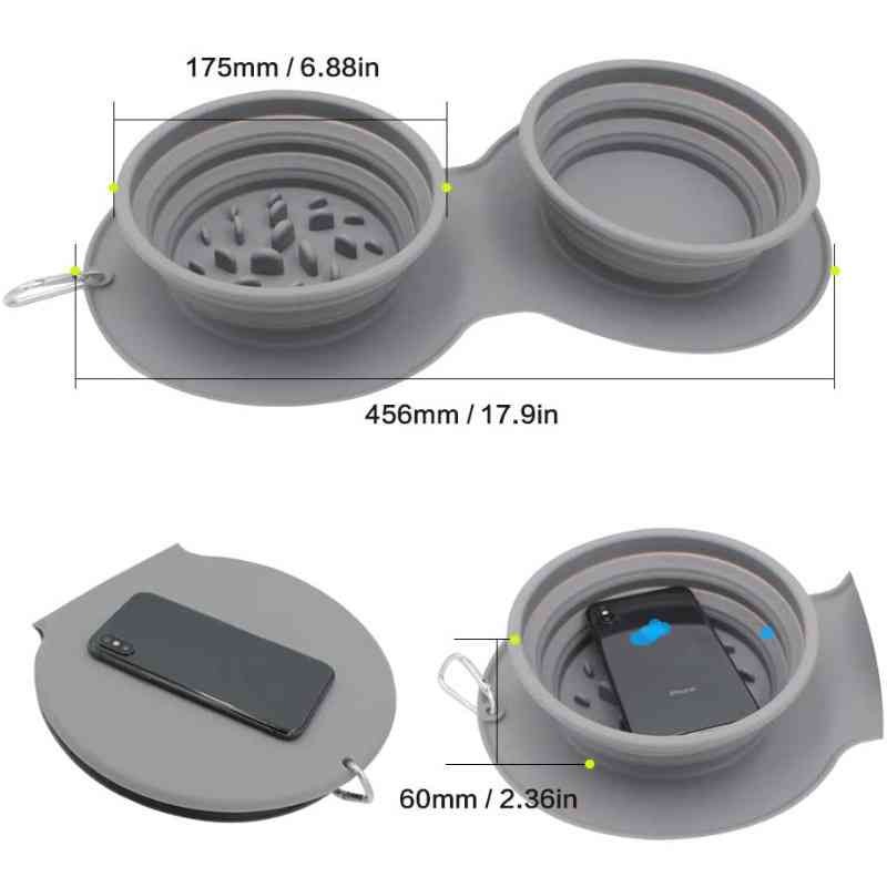 Pet Slow Feeder Bowls Double Collapsible Foldable Dual Bowls Portable Dog Licking Plate Pet Meal Plate Anti Choking Food Feeding