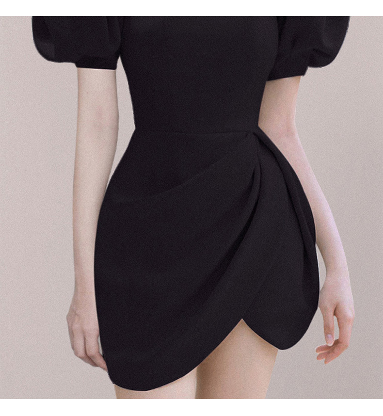 Elegant Fashion Vintage Dress Women Summer Puff Sleeve High Waist Ruched Slim Short Party Female Vestidos 210519