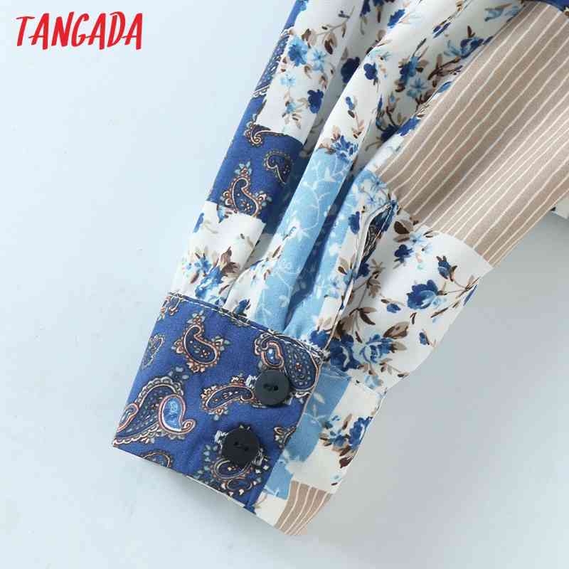 Women Vintage Flowers Print Bow Crop Chiffon Long Sleeve Chic Female Casual Loose Shirt QW63 210416