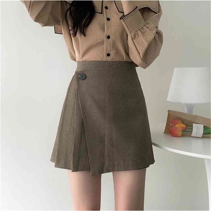 Spring A line irregular Plaid skirt autumn winter Women's Female Mini Skirt School Halazuk Style corduroy Shorts Mini 210423