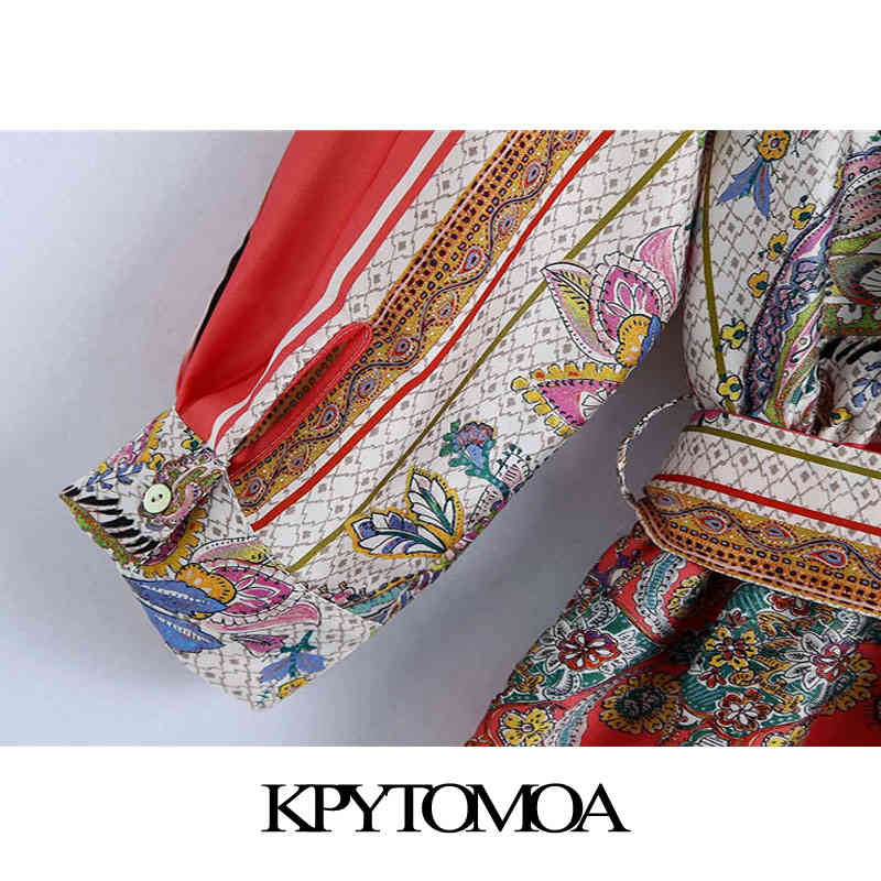 Women Fashion With Belt Paisley Print Midi Shirt Dress Three Quarter Sleeve Button-up Female Dresses Mujer 210420