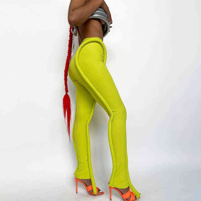 Simenual Neon Green Ribbed Fitness Women Leggings Fashion Streetwear Mid Waist Fall Pants Sporty Workout Leggins Casual 211204
