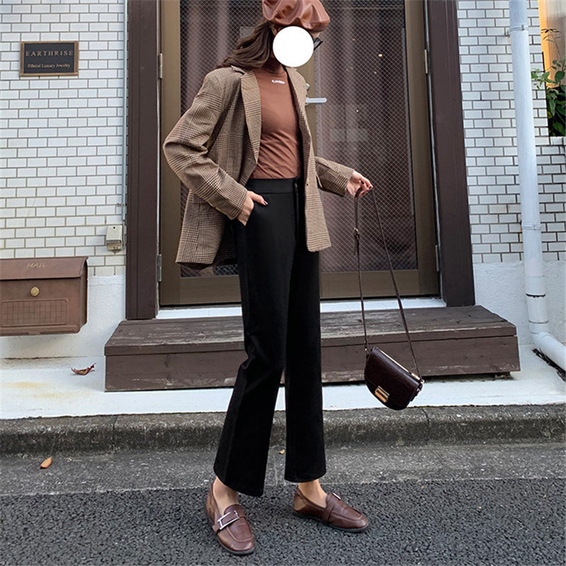 Spring High Waist Solid Korean Chic Fashion Girls Flare Pants Streetwear Large Size Black Women Slim Boot Cut 210421