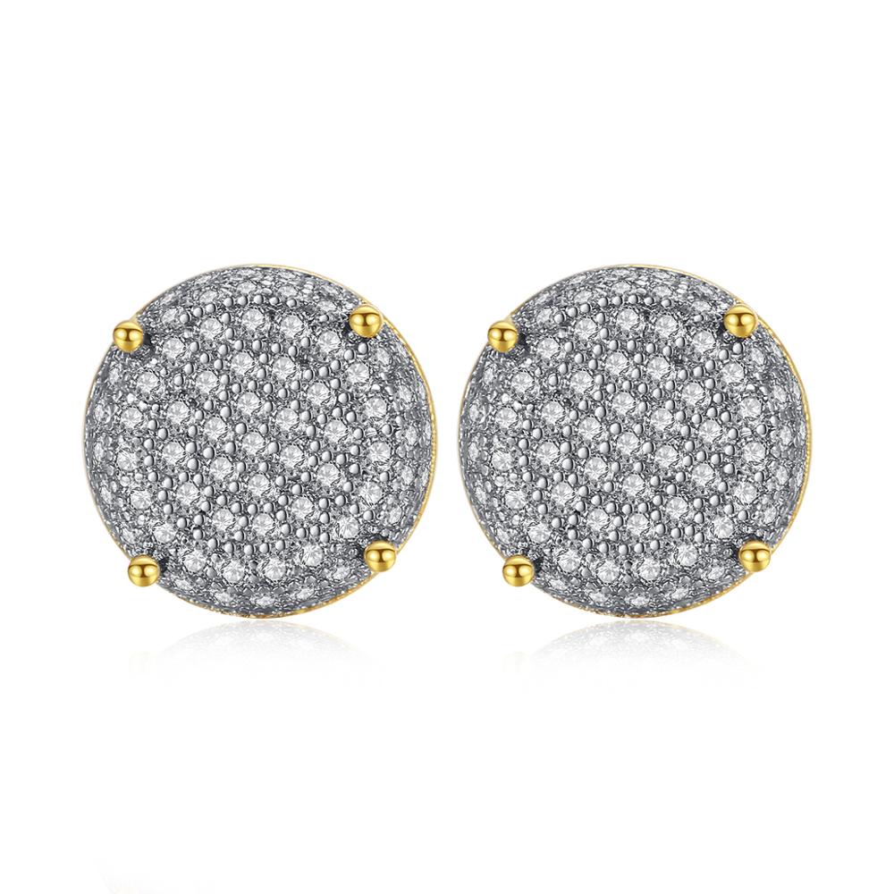 New fashion 10mm Round Cubic Zircon Stud Earring Hip Hop Jewelry Iced Bling AAA CZ Circl Black White Earring for Men Women Push-back Wholesale