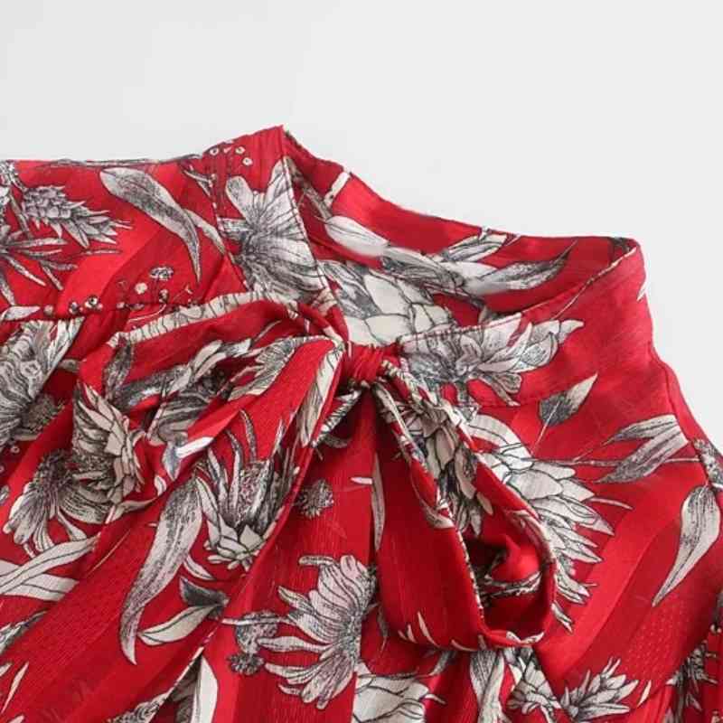 Women Floral Printing Bow Tie Loose Shirts Female Long Sleeve Blouses Casual Lady Tops Blusas S8178 210430