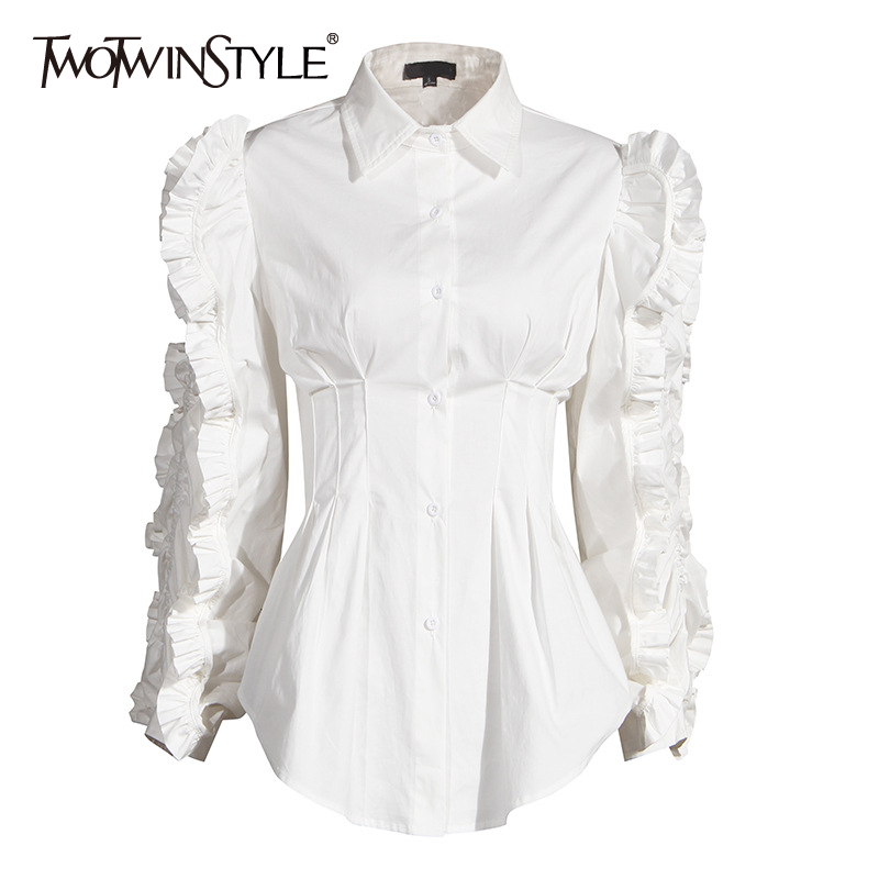 TWOTWINSTYLE Patchwork Ruffle Black Shirt For Women Lapel Long Sleeve High Waist Tunic Casual Blouse Female Fashion 2021 Fall
TWOTWINSTYLE Patchwork Ruffle Black Shirt For Women Lapel Long Sleeve High Waist Tunic Casual Blouse Female Fashion 2021 Fall