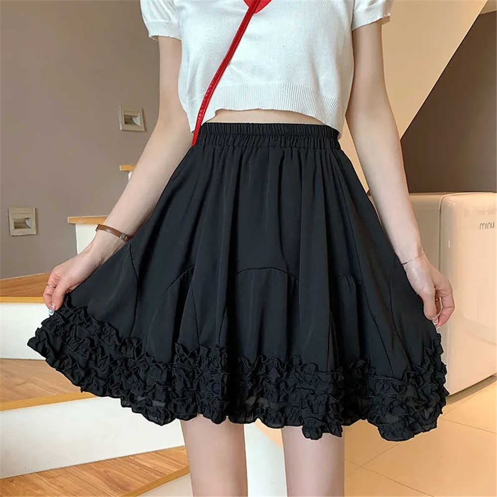 Ruffled Short Pleated Skirt Women Solid White High Waist Mini A-Word Skirt Summer Korean Fashion Casual Mini Skirt Streetwear 210619wtt