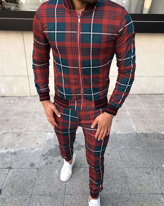 stylish plaid print tracksuit men's casual sports trousers 3D printing autumn thin zipper jacket suit, Red
stylish plaid print tracksuit men's casual sports trousers 3D printing autumn thin zipper jacket suit, Red
