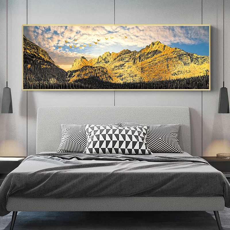Landscape Posters Wall Art Golden Mountain Bedside Painting Canvas Prints For Living Room Home Decor
