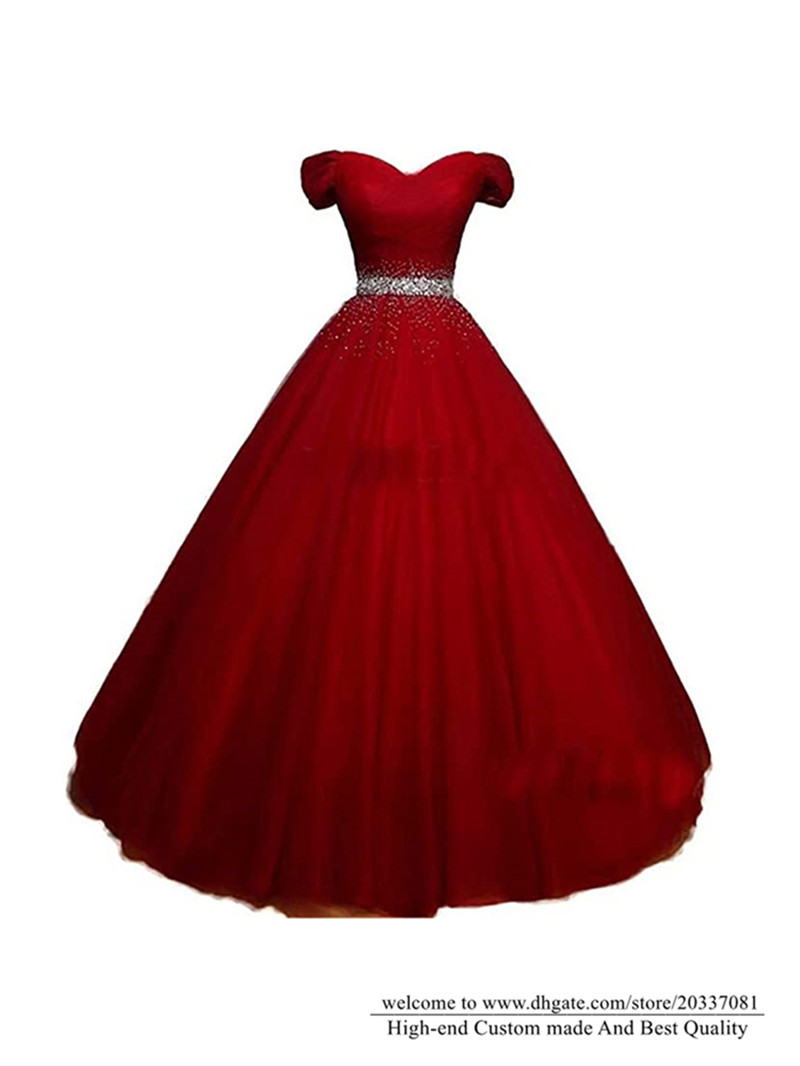 Sweety Sexy Sweetheart Crystal Red Ball Gown Formal Evening Dresses Ruffles Tulle Lace Up Cocktail Prom Party Gowns E23