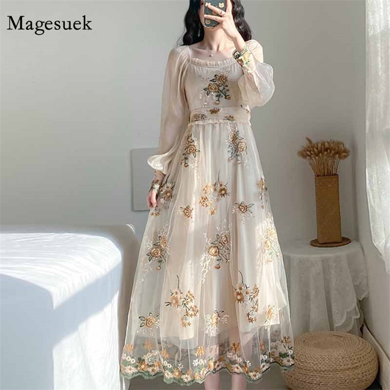 Embroided High Waist French Floral Embroidery Party Dress Long Sleeve Mesh es Lantern Sweet Vestido 10120 210518, Picture color 
Embroided High Waist French Floral Embroidery Party Dress Long Sleeve Mesh es Lantern Sweet Vestido 10120 210518, Picture color
