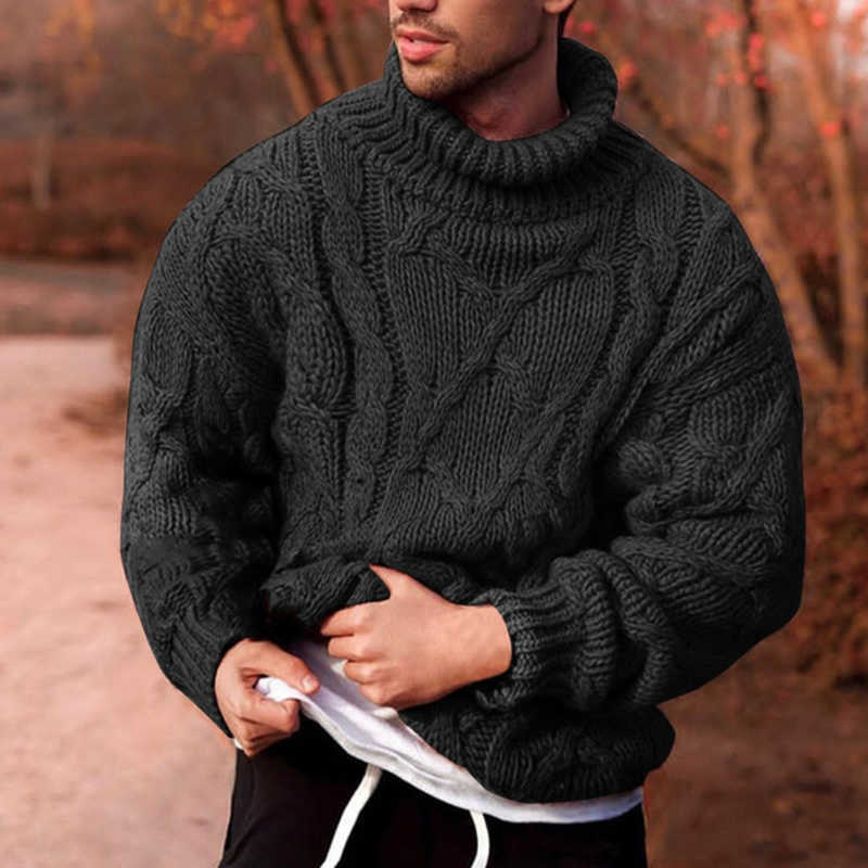 Spring Autumn Men Turtleneck Sweater Warm Knnited Jumper Streetwear Casual Loose Pullovers Sweaters Male Knitwear Outfits 210818