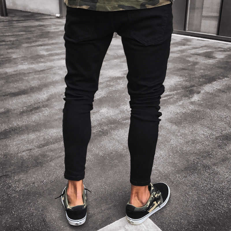 Men's Jeans New Fashion Pants Split Elastic Zipper Four Season Perforated Pencil Denim Cotton Y2303