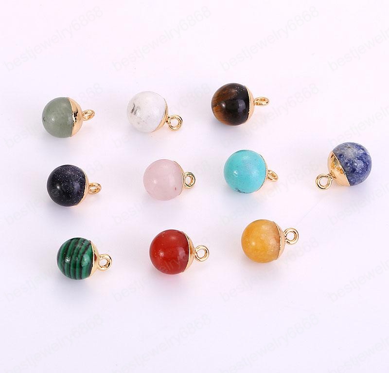 Natural Crystal Stone Gold Plated Small Round Ball Pendant Necklaces With Chain Party Club Decor Jewelry For Women Men
