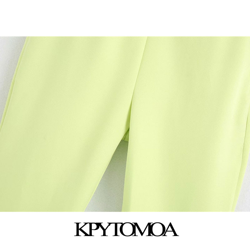 Women Chic Fashion Office Wear Mini Flare Pants High Waist Side Zipper Female Ankle Trousers Pantalones 210420