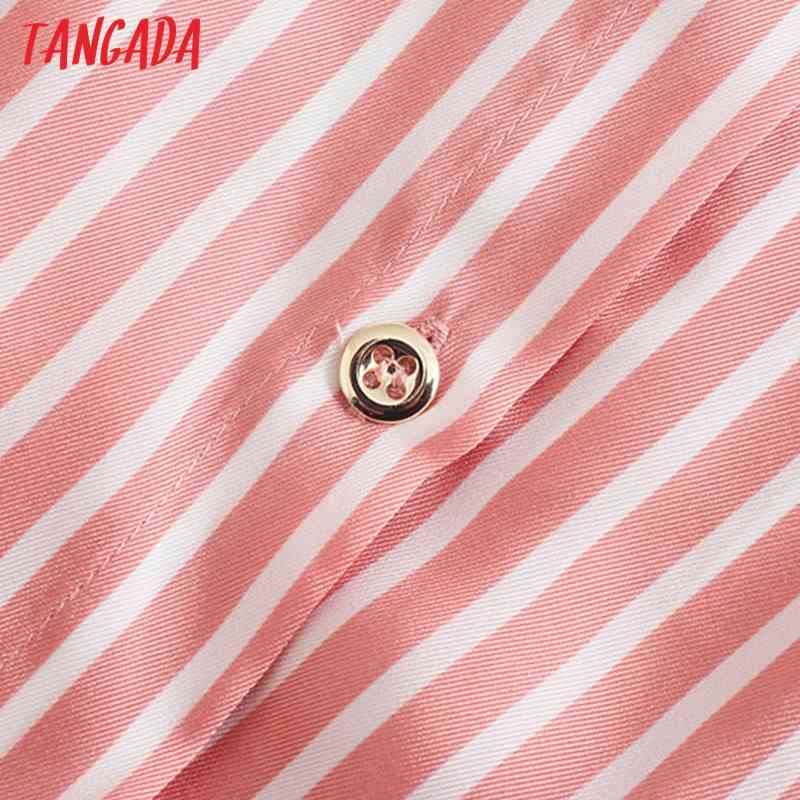 Fashion Women Striped Print Shirt Side Buttons Long Sleeve Ladies High Street Midi Dress 5Z85 210416