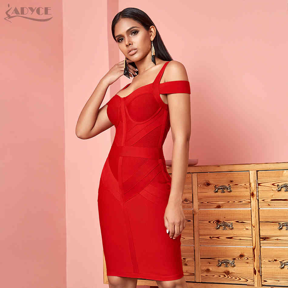 Off Shoulder Sleeveless Bodycon Bandage Dress For Women Sexy Red Spaghetti Strap Club Celebrity Evening Party 210423