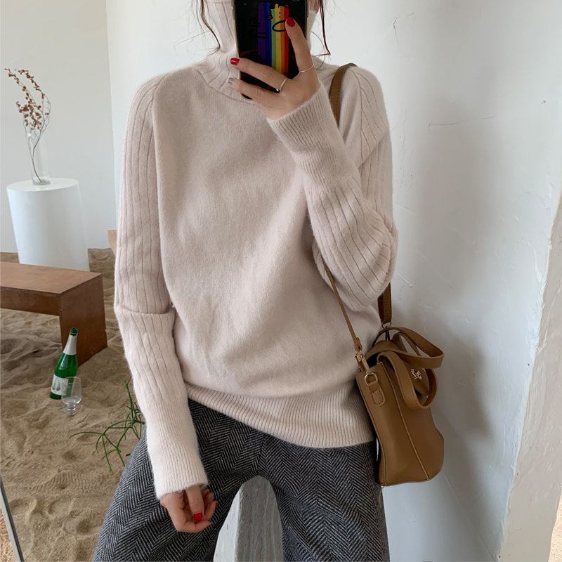 Korea Chic Feminine Turtleneck Slimming Casual Basic Fresh Loose Warm Pullovers Soft Knitted Women All Match Sweaters 210421