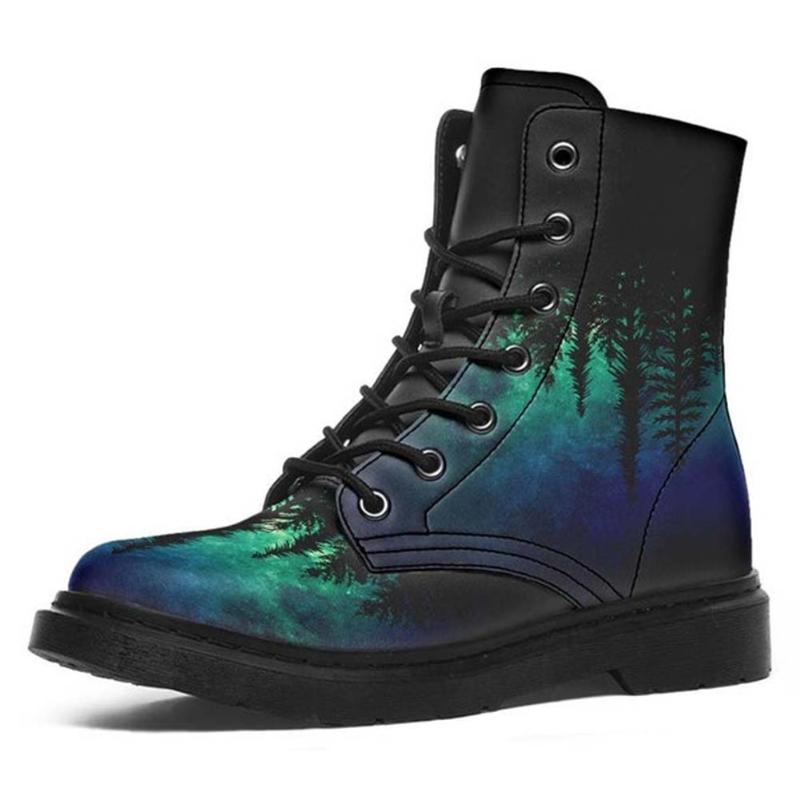 Boots Ins Girls Ankle Colorful Pentagram Low Heel Women Classic Fashion Stylish Casual Lace Up Shoes Woman