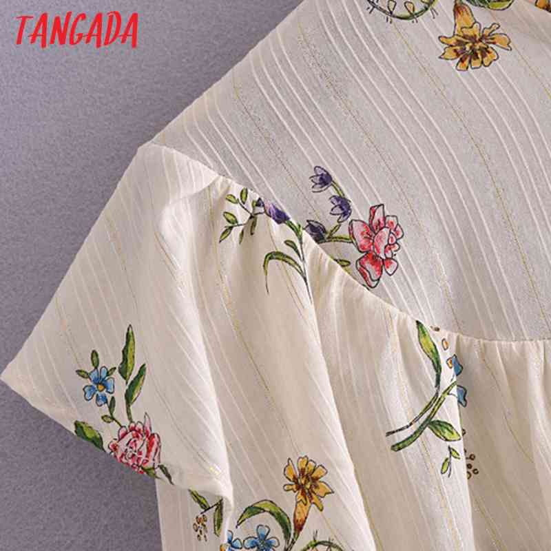 Women Retro Floral Print Ruffles Romantic Blouse Short Style Chic Female Shirt Tops 3H186 210416