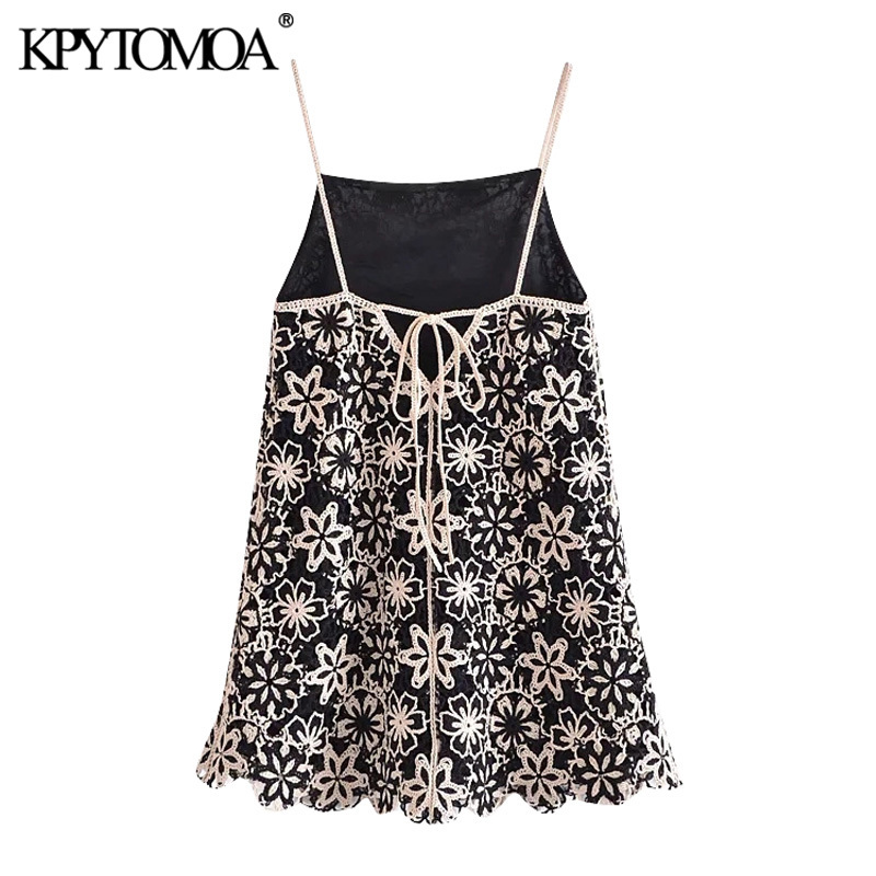 Women Chic Fashion With Lining Crochet Mini Dress Backless Bow Tied Thin Straps Female Dresses Vestidos 210420