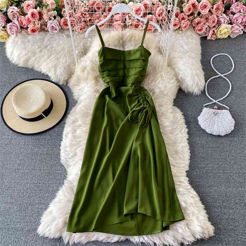 Summer Green Spaghetti Strap Sexy Dress Women Sleeveless Backless Pleated Drawstring A-line Casual Beach Holiday 210603
Summer Green Spaghetti Strap Sexy Dress Women Sleeveless Backless Pleated Drawstring A-line Casual Beach Holiday 210603