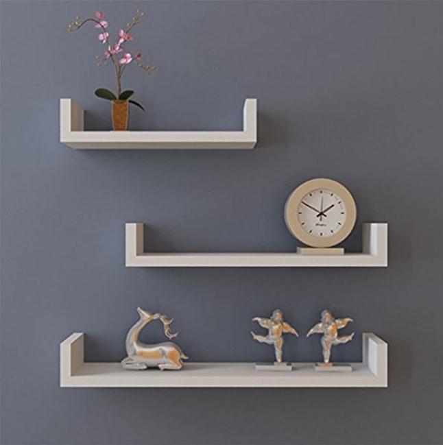 2022 Boxes & Bins Set of 3 Floating Display Shelves Ledge Bookshelf Wall Mount Storage Home Décor White