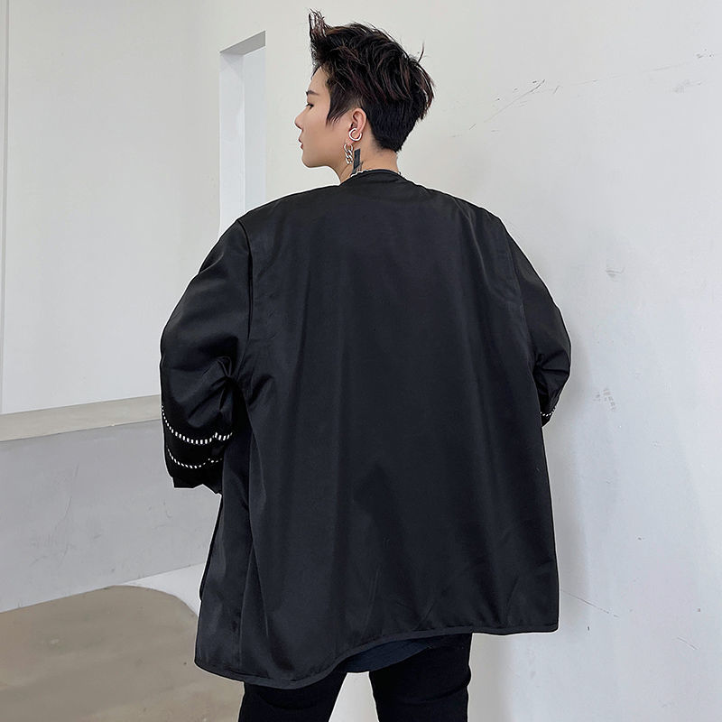 IEFB Men's Spring Jacket Zipper Long Sleeve Zipper Loose Oversized Workwear Black Jacket For Male Letter Print9Y6642 210524