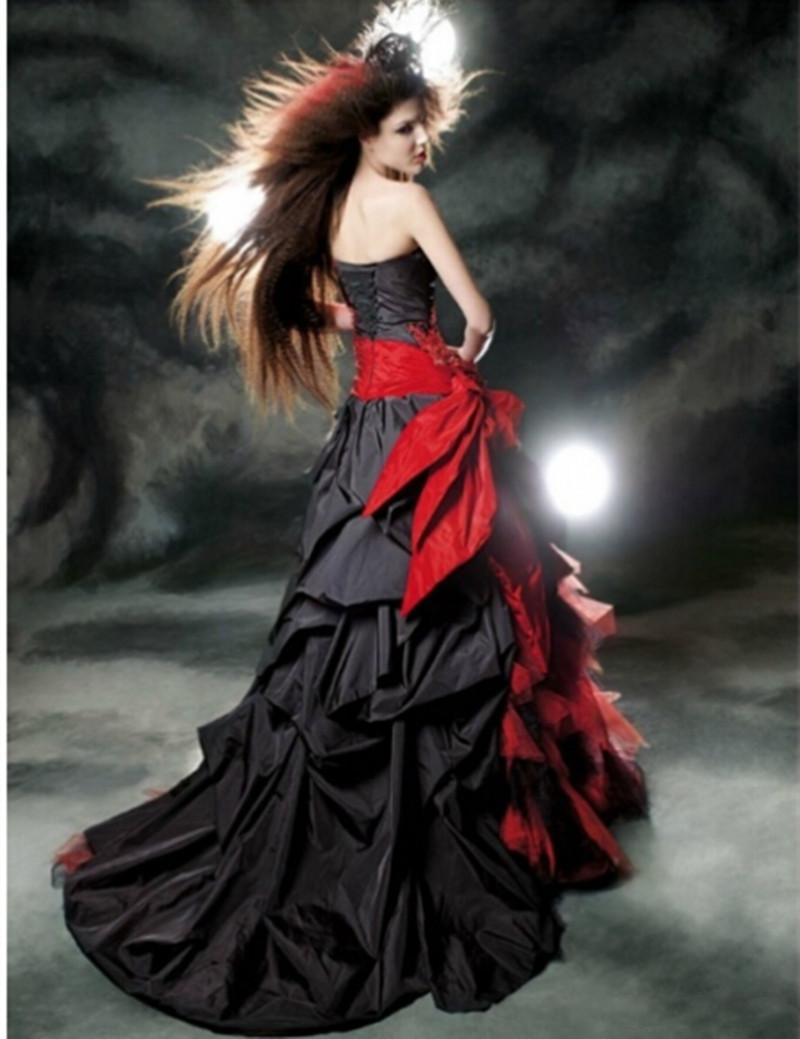 Red and Black Gothic Wedding Dresses 2022 Sweetheart Bow Lace Draped Taffeta Vintage Bridal Gowns vestido de noiva Custom 0509