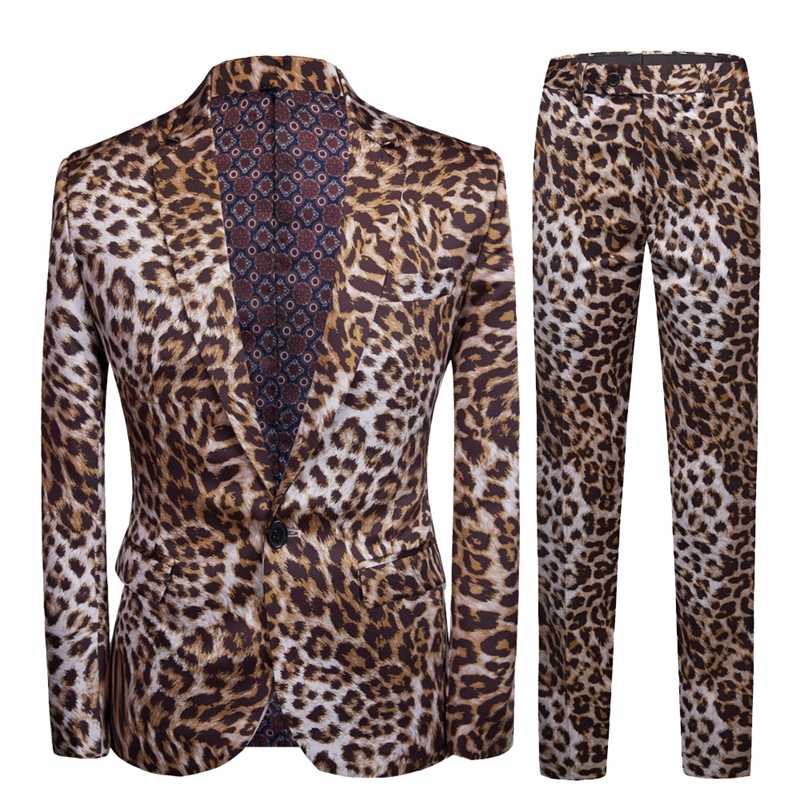 Spring High Quality Leopard Print Wedding Suits Men's Casual Men's Dress Suits Business Suits Blazers Two piece set coat+Pants 211120