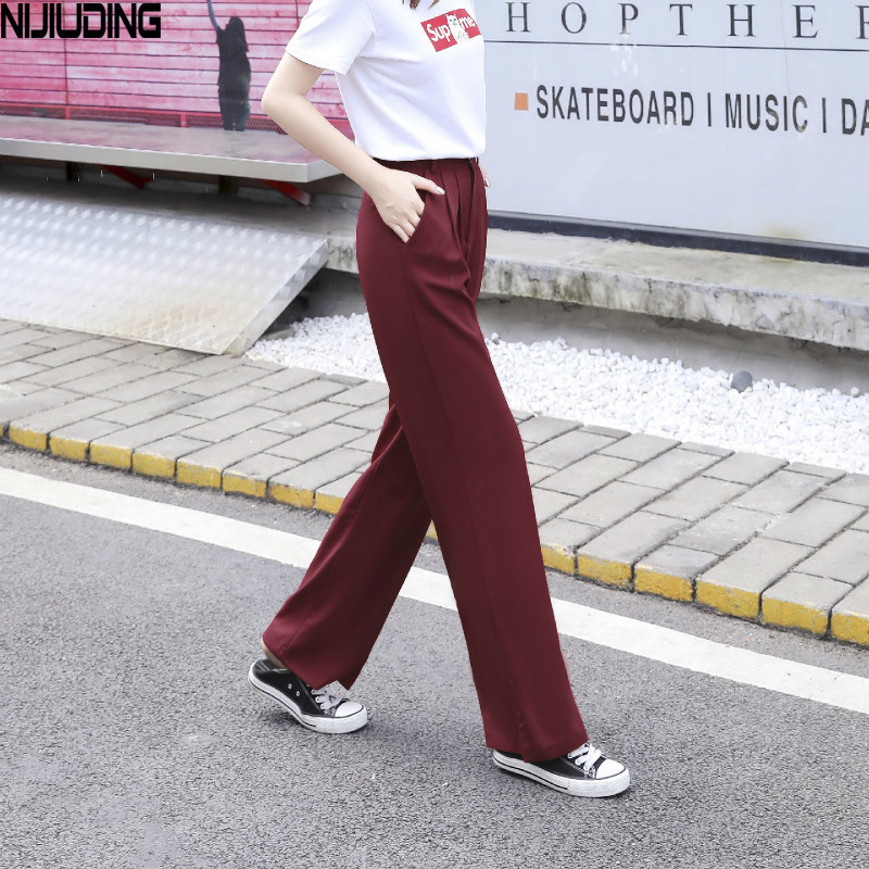 Womem Wide Leg Pants Spring Summer Female Elegant Loose Chiffon Straight Pant Long Trousers Office Lady Pantalon 210514