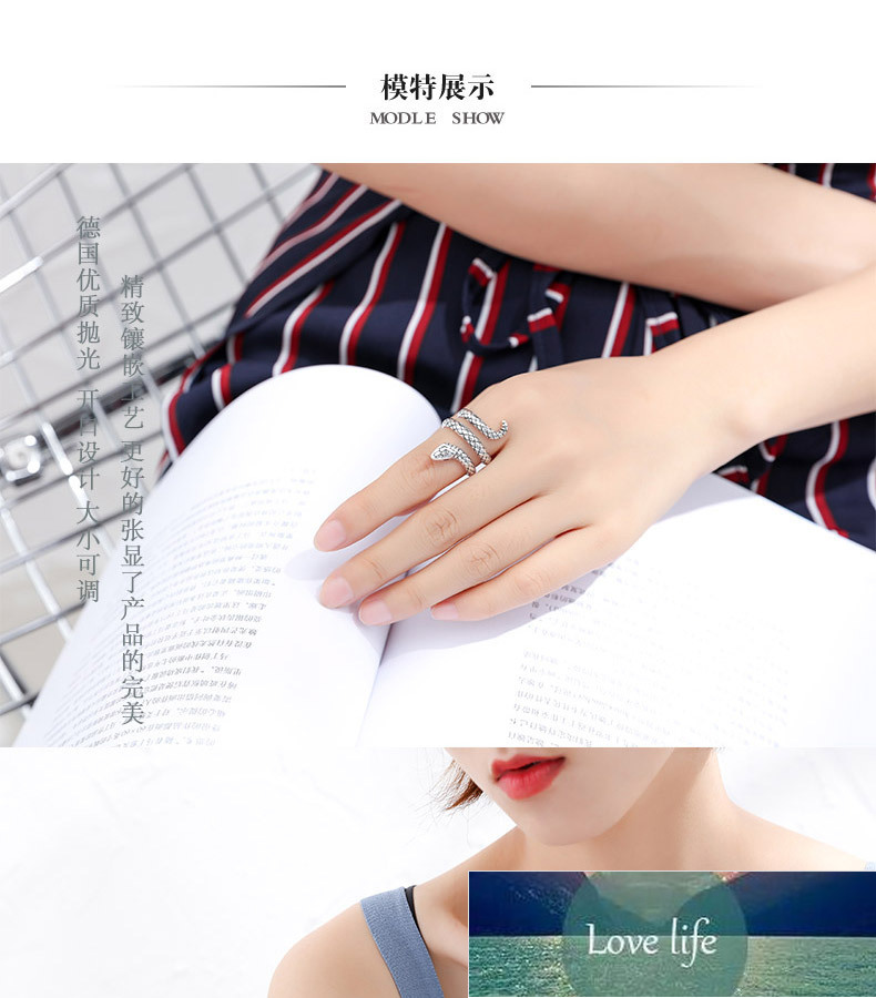 Creative Personality Snake New Fashion 925 Sterling Silver Jewelry Thai Silver Crystal Temperament Opening Rings R162 Factory price expert design Qual