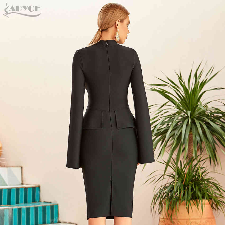 Winter Women Black Long Cloak Sleeve Bandage Dress Sexy Midi Blue Celebrity Runway Party Bodycon Club Dresses 210423