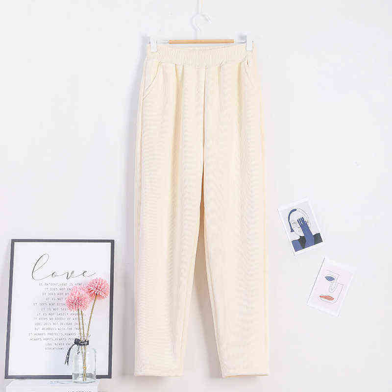 Women Corduroy Thick Pants Autumn Winter Casual Solid Fleece Inside Elastic Waist Harem AnkleLength Warm Trousers 211124Z