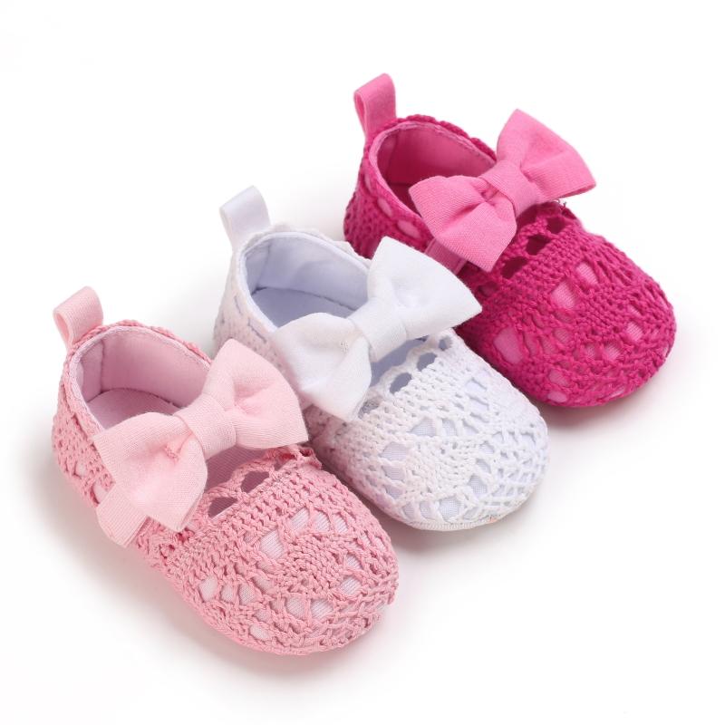 

First Walkers 2021 Big Bow Toddler Shoes For Born Floral Baby Soft Sole Walker Anti-Slip Girls Solid Color Prewalker