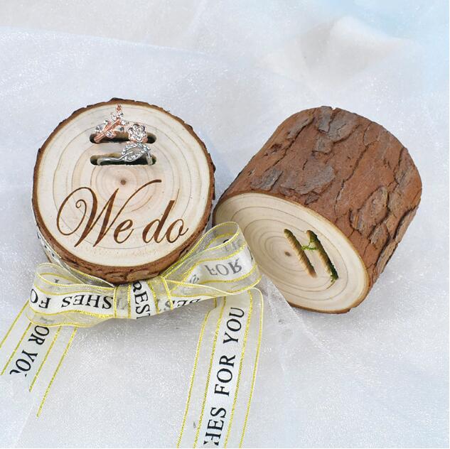 Rings Pillows Retro rural log wood ring box proposal engagement wedding decorations