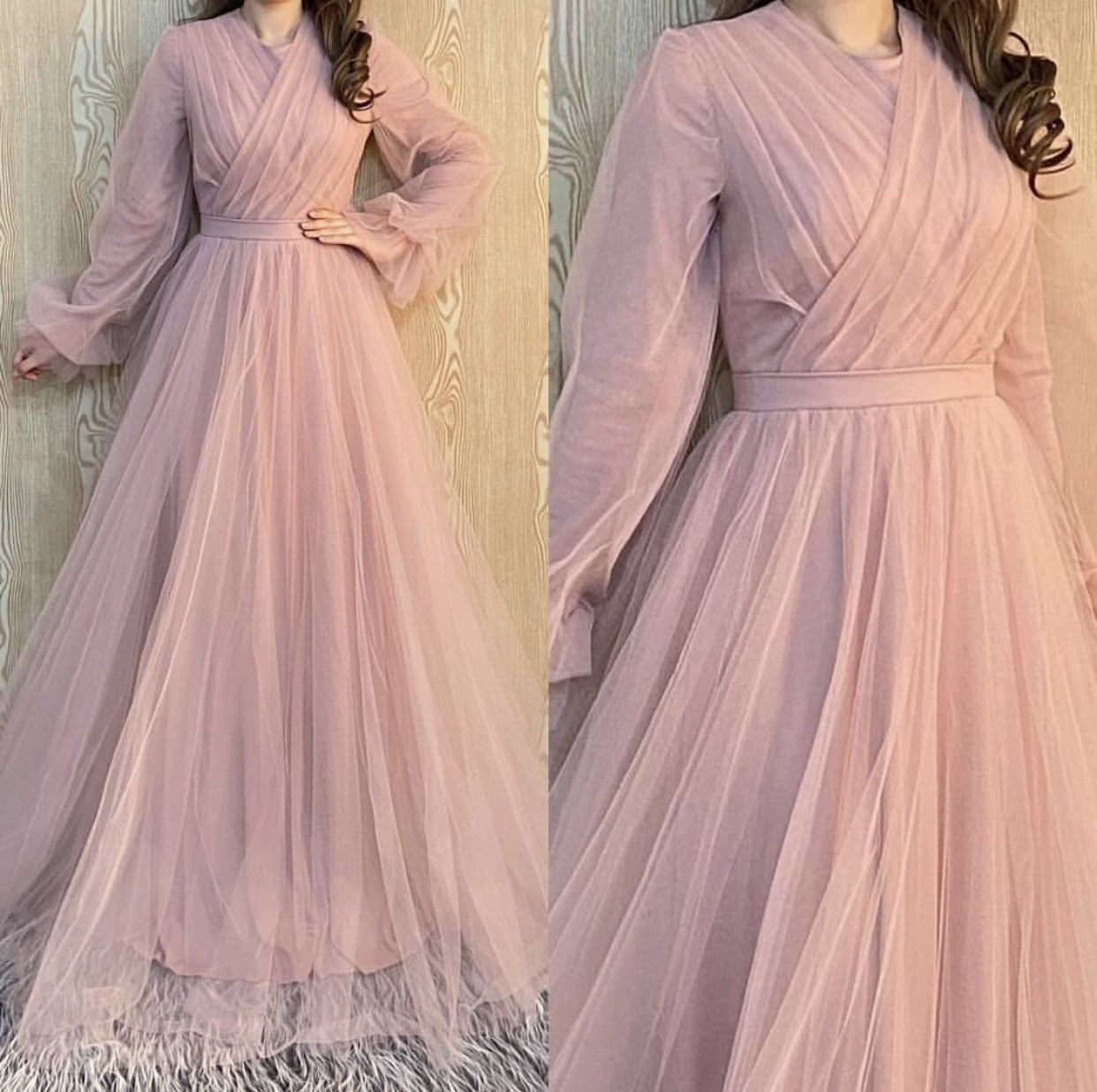 Burgundy Formal Evening Dresses Wear Long Sleeves Party Prom Gowns Labourjoisie Middle East Dubai Arabic Tulle